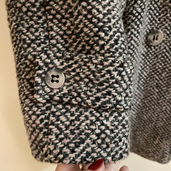 VTG 80s Tweed Double Breasted Coat Jacket Women's M Pastel Pink Puff Sleeves USA - Picture 6 of 13